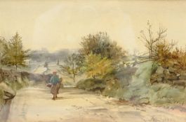 John Gutteridge Sykes (British 1866-1941): Carrying Firewood on a Yorkshire Lane, watercolour signed