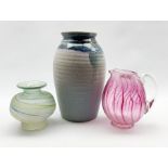 Shakespear art glass vase H14cm, similar style glass jug signed to base P. Kemp 92' and a Gerald &