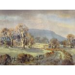 E Charles Simpson (British 1915-2007): 'Dead Elms with Penhill, near Wensley', watercolour signed, t