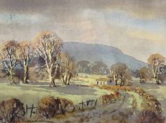 E Charles Simpson (British 1915-2007): 'Dead Elms with Penhill, near Wensley', watercolour signed, t