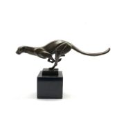 Stylised bronze figure of a running cheetah, H19cm overall