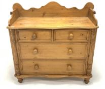 Victorian style solid pine chest, shaped raised back, fitted with two short and two long drawers enc