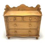 Victorian style solid pine chest, shaped raised back, fitted with two short and two long drawers enc