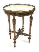 19th century walnut occasional table with pierced brass gallery and marble top of lobed circular des