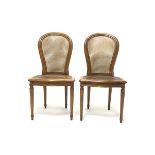 Pair French style berg�re chairs, moulded beech frames, curved cane work backs and serpentine seats,
