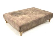 Large contemporary quilted leather upholstered foot stool, raised on square tapered beechwood suppor