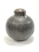 Large 19th century copper container of spherical form, with a domed hinged lid, H86cm