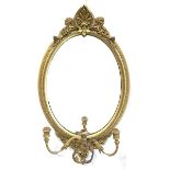 Late 19th century gilt wood and gesso framed wall mirror, anthemion pediment above oval mirror plate