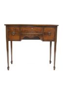 19th century mahogany bow front sideboard, two cupboards and drawer, on square tapering supports wit