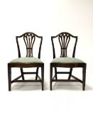 Pair of 19th century mahogany Chippendale style dining chairs, with pierced splats over drop in upho