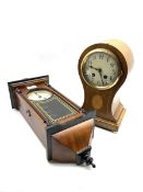 Edwardian inlaid walnut mantel clock of cartouche form with eight day movement, (W17cm) together wit