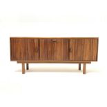 Rare Mid 20th century French hardwood sideboard, with fall front cupboard enclosing shelf, flanked b