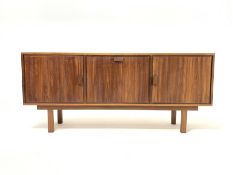 Rare Mid 20th century French hardwood sideboard, with fall front cupboard enclosing shelf, flanked b
