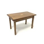 20th century walnut coffee table, rectangular top with fan inlaid spandrels, on square supports, 45c