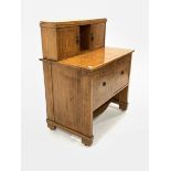 20th century satinwood side cabinet, with raised back fitted with cupboards, two deep drawers under,