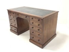 Victorian mahogany twin pedestal desk, the top wih inset tooled leather writing surface, over one lo