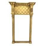 Regency gilt wood and gesso framed pier glass mirror, globular projecting cornice, barley twist upri