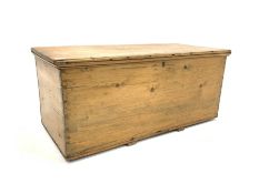Late Victorian stripped pine blanket box, interior fitted with candle box, W97cm