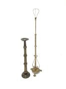 Early 20th century gilt painted telescopic standard lamp, on lobed circular base with three supports
