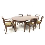 Regency mahogany dining table, with two extra leaves, raised on square chamfered supports, (190cm X