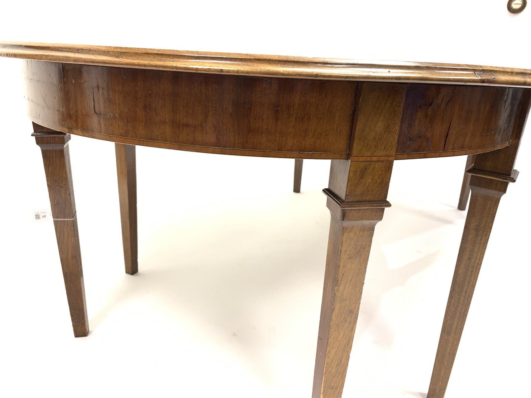 19th century and later mahogany dining table, two D-shaped ends with moulded demi-lune tops and sati - Image 2 of 4