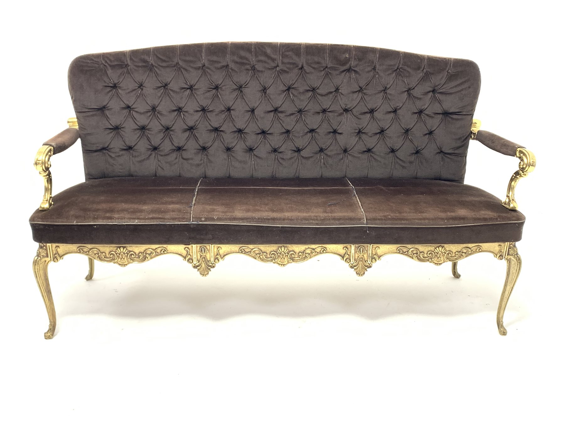 Italian 'Hollywood Regency' cast brass three salon settee, seat and back upholstered in buttoned br - Image 2 of 2