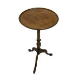 Late 20th century mahogany tripod wine table, circular moulded dished top with inlay, turned column,