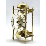 Sewills of Liverpool brass skeleton lantern clock, 30 hour movement with passing strike, silvered di