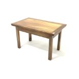 Late 20th century walnut coffee table, rectangular top with chequered banding, square supports with