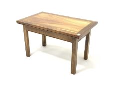 Late 20th century walnut coffee table, rectangular top with chequered banding, square supports with