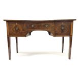 George III mahogany sideboard, rectangular top with break reverse bow front centre and drawer, two c