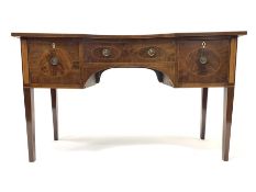 George III mahogany sideboard, rectangular top with break reverse bow front centre and drawer, two c