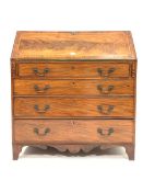 Georgian mahogany bureau, cross banded and string inlaid sloped front falling to reveal well fitted