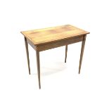 20th century walnut side table, rectangular top inlaid with checkered stringing, square tapering sup