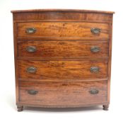 Early 19th century mahogany bow front chest, four long drawers, on turned feet, W106cm, H105cm, D58c