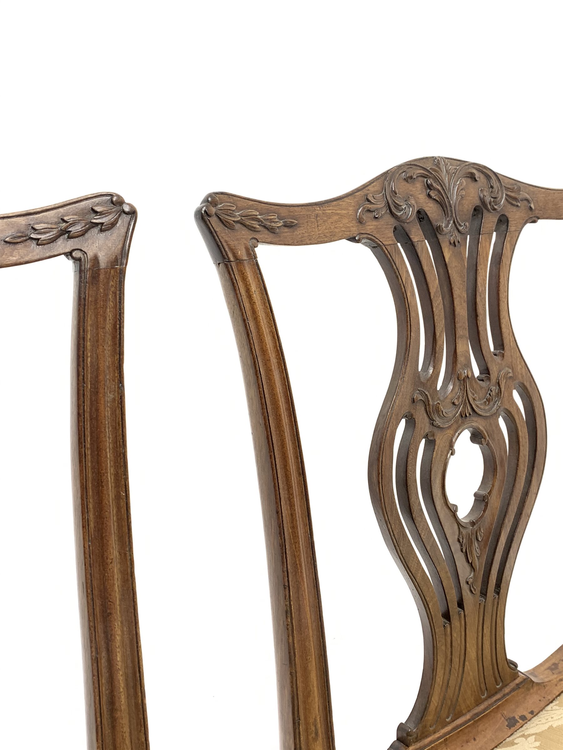 Pair early 19th century Chippendale style chairs, serpentine cresting rail relief carved with scroll - Image 3 of 4