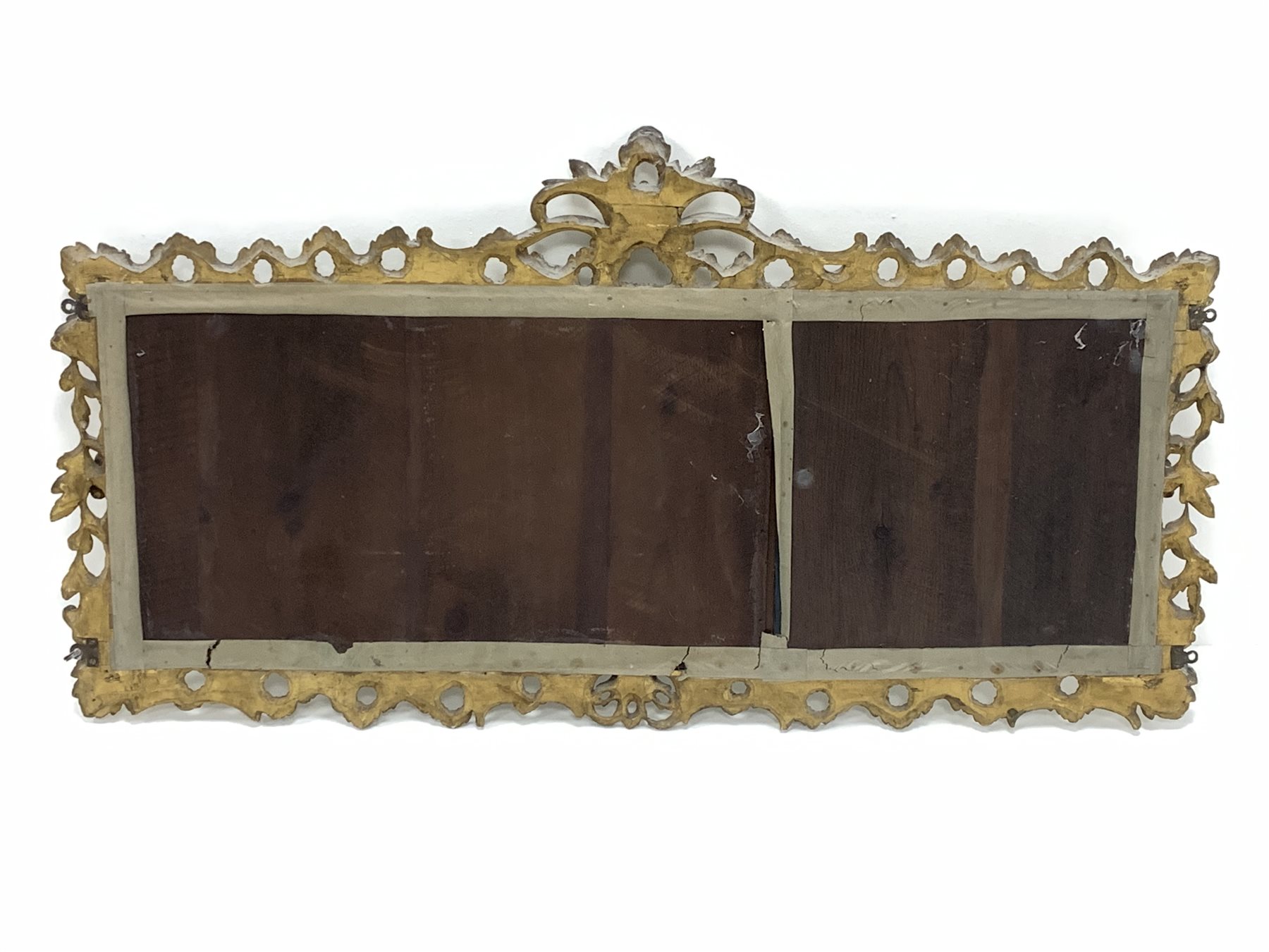 Mid 19th century giltwood wall mirror, with carved and pierced foliate enclosing three bevelled plat - Image 3 of 3