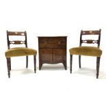 Pair of Regency mahogany frame dining chairs with pierced bar backs and a small 19th century mahogan