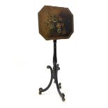 Regency ebonised occasional table, telescopic octagonal top painted with floral bouquet, raised on r