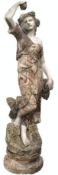 Victorian style classical rouge and white marble classical statue of woman, on circular stepped moul