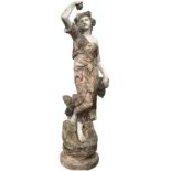 Victorian style classical rouge and white marble classical statue of woman, on circular stepped moul