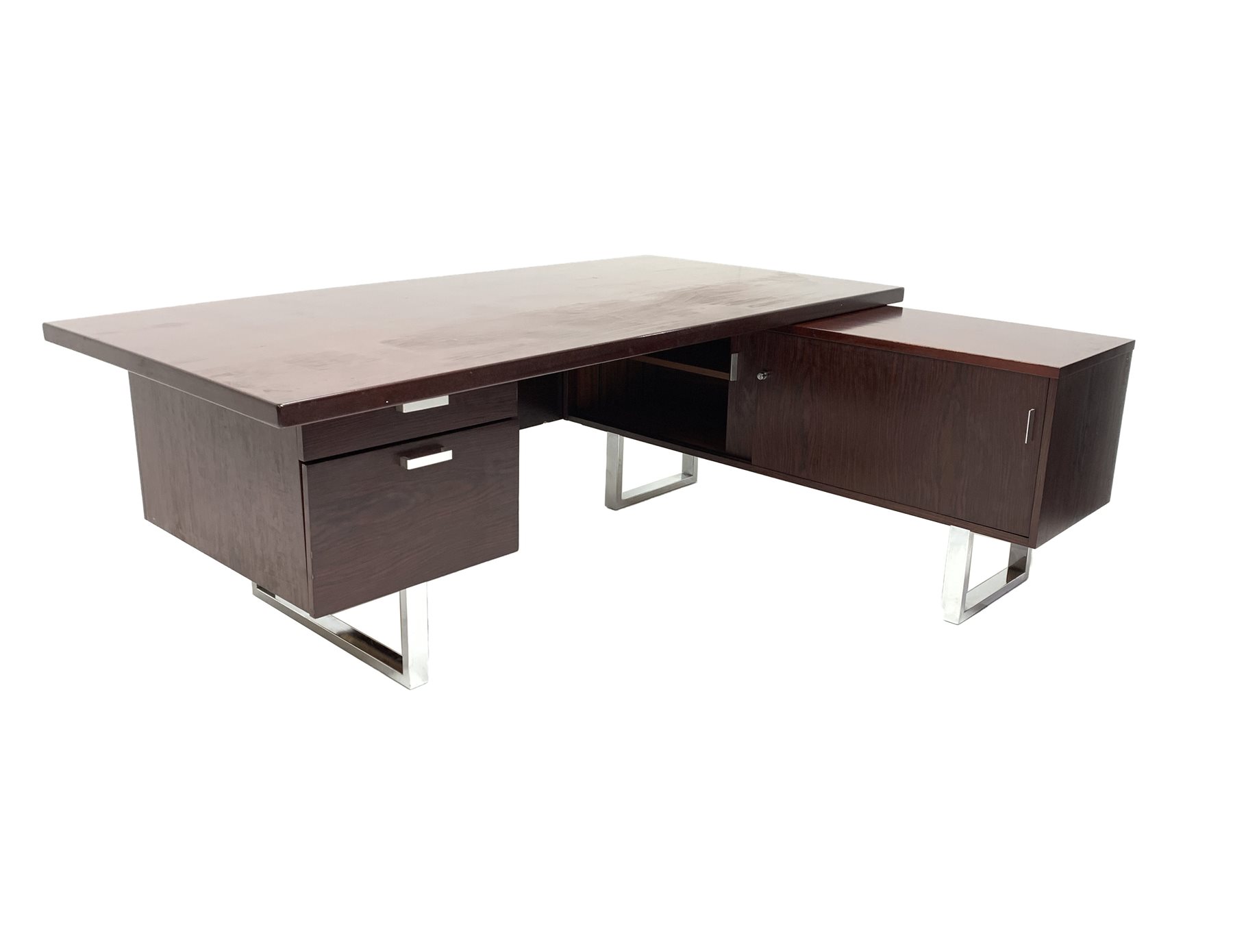 Prestige Range by Trevor Chinn for Gordon Russell - Mid century dark wood Executive desk, with pedes