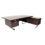 Prestige Range by Trevor Chinn for Gordon Russell - Mid century dark wood Executive desk, with pedes