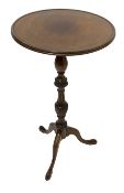 20th century Georgian style mahogany tripod table, circular moulded top on turned, fluted and carved