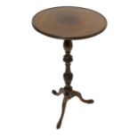 20th century Georgian style mahogany tripod table, circular moulded top on turned, fluted and carved