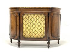 Regency style mahogany break bow front chiffonier side cabinet, rosewood cross banded top over boxwo