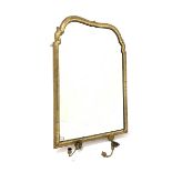 Mid 19th century gilt framed upright wall mirror, with two brass candle sconces, 67cm x 100cm
