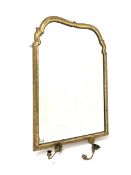 Mid 19th century gilt framed upright wall mirror, with two brass candle sconces, 67cm x 100cm