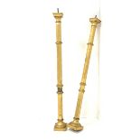 Pair of giltwood turned pilasters, each supported by a socle on square base, H164cm (Excluding coppe