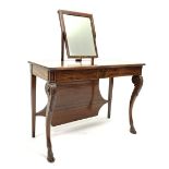 Early 19th century mahogany dressing table, rectangular cross banded top with lift up swing mirror b